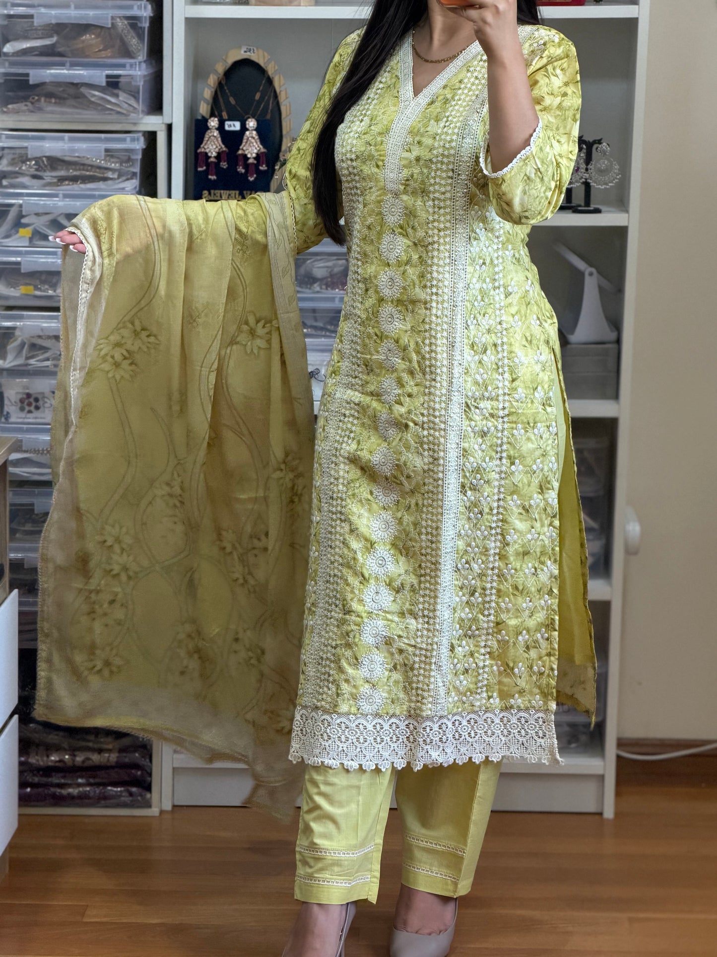Lemon Yellow Fully Embroidered Cotton Suit Set