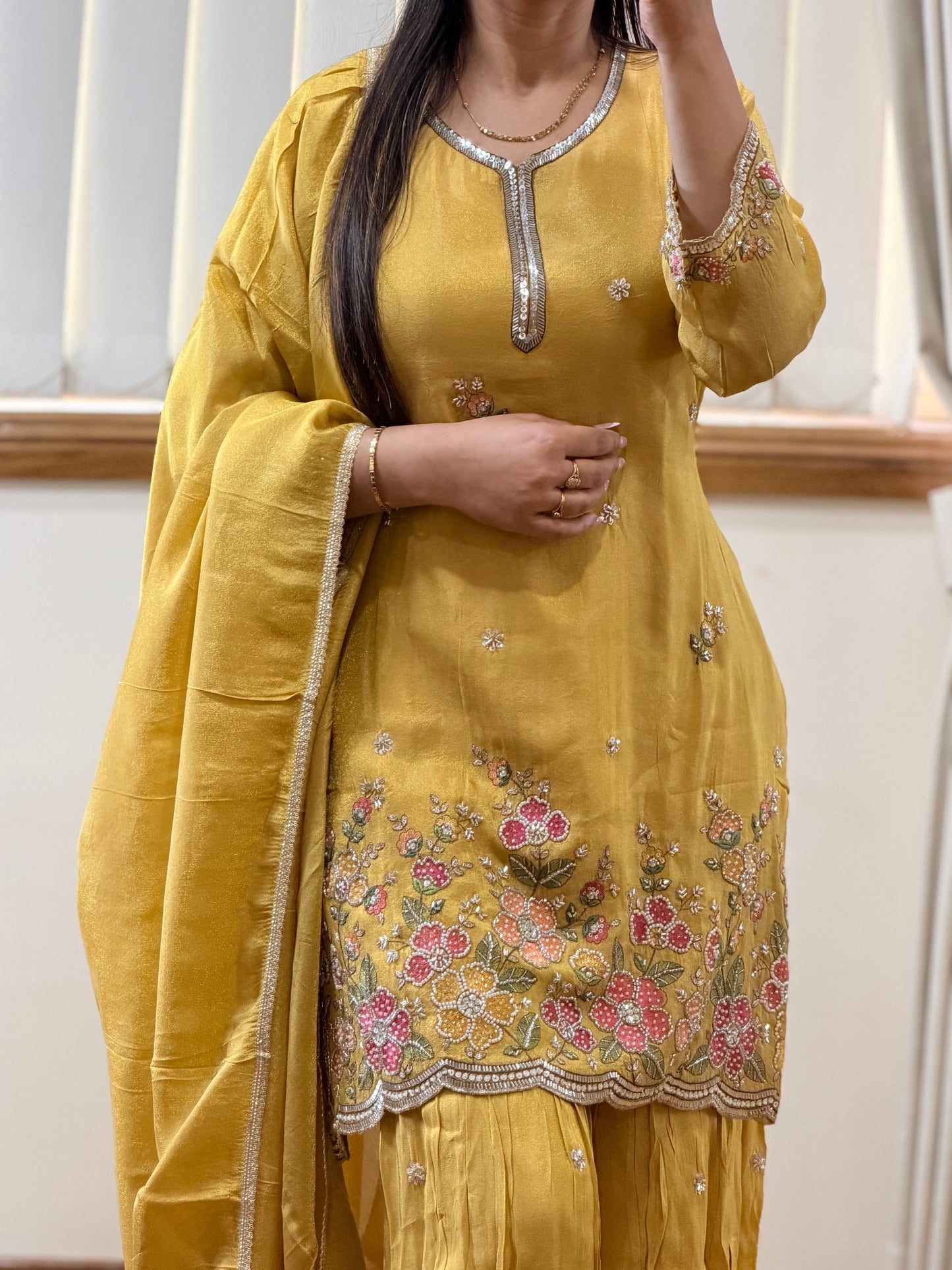 Premium Handwork Yellow Gharara Suit (Ready Size 38 withMargin Up to 40)