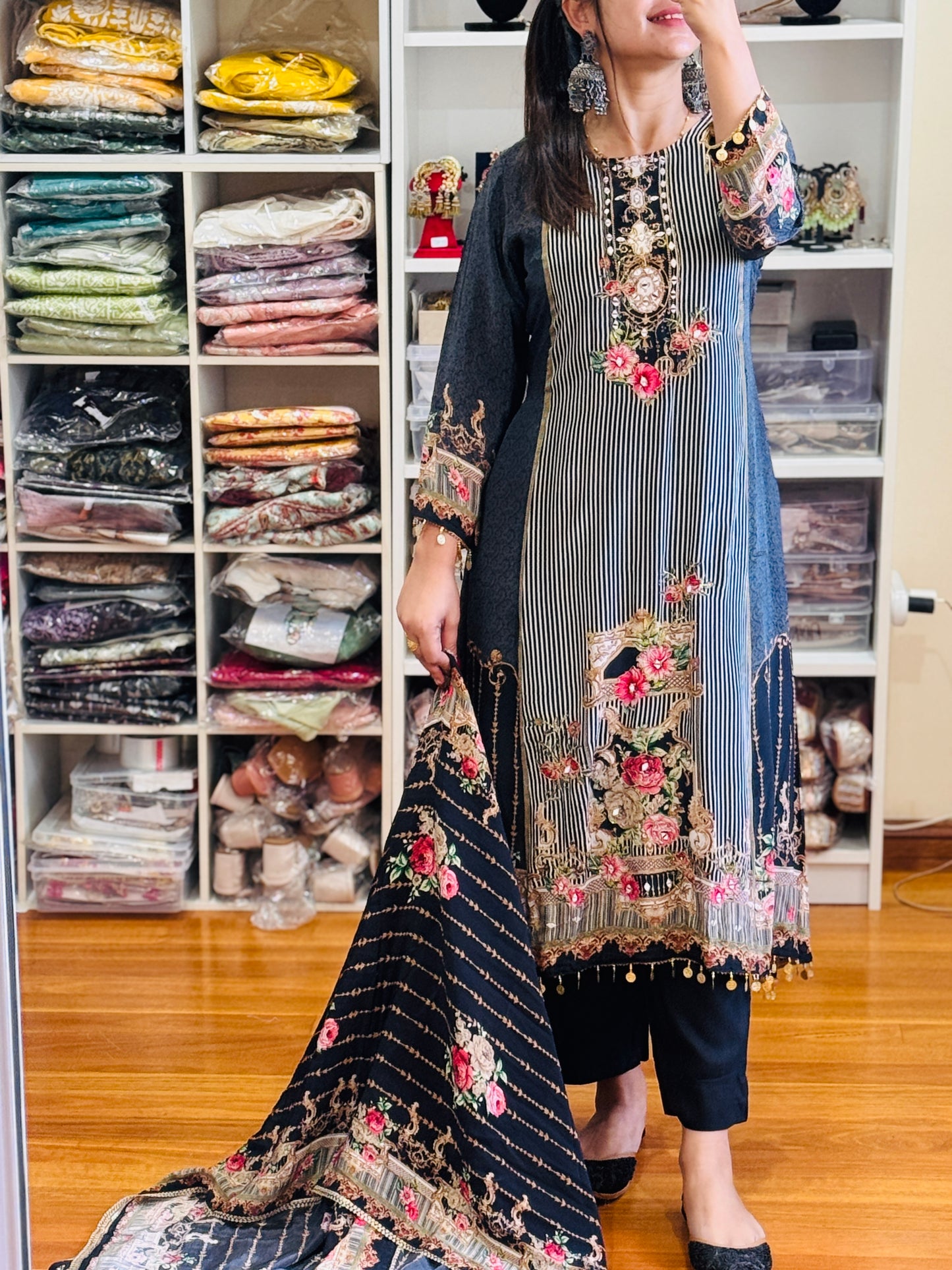 Pure crep silk black suit