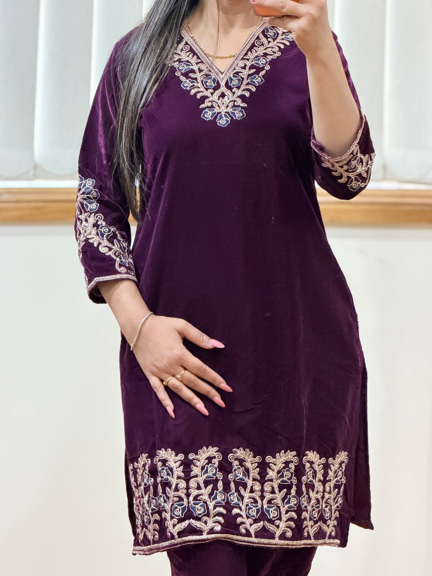 Velvet cord set( Deep wine colour)