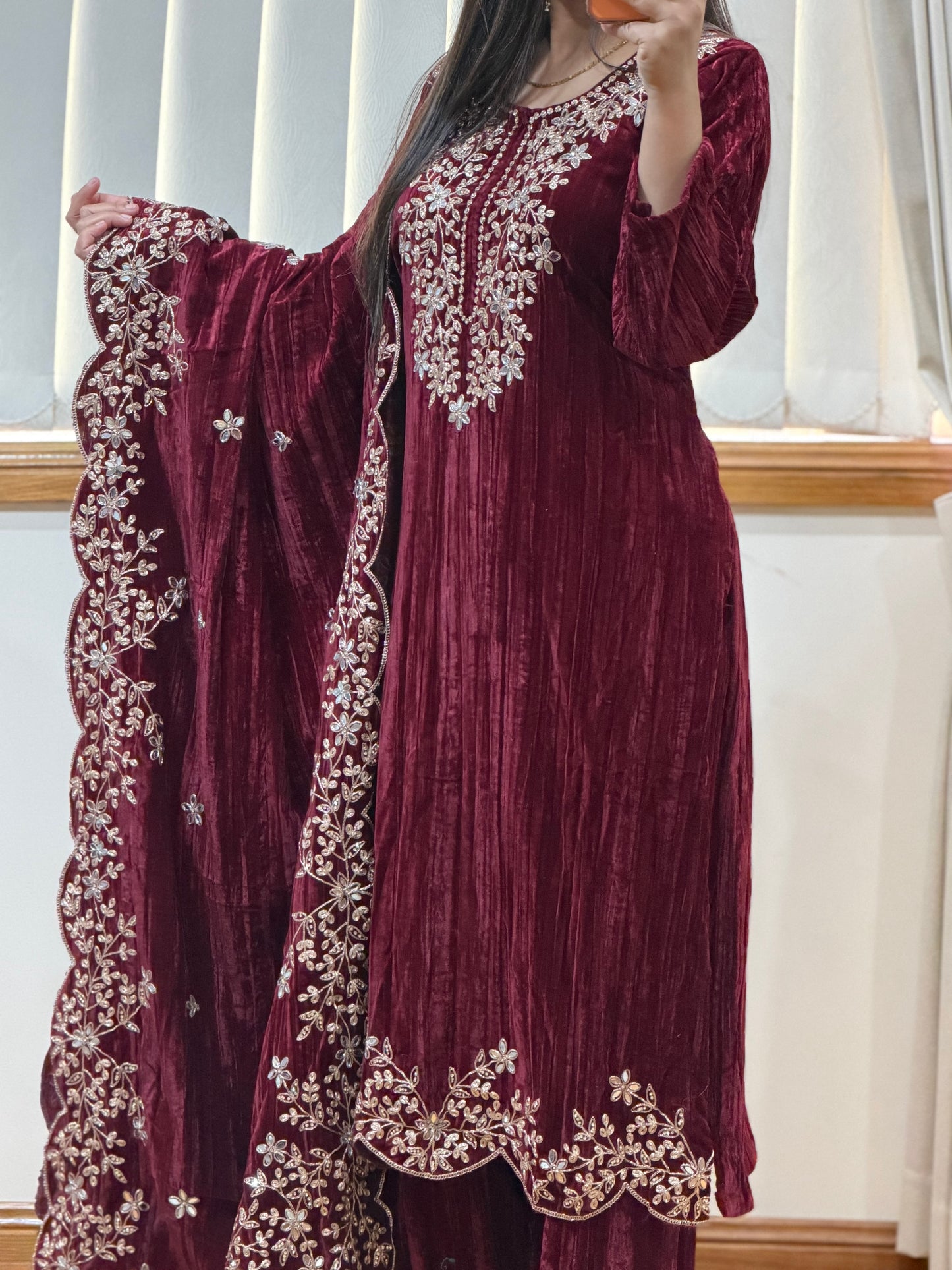 Wrinkled Velvet Suit(Dark wine)