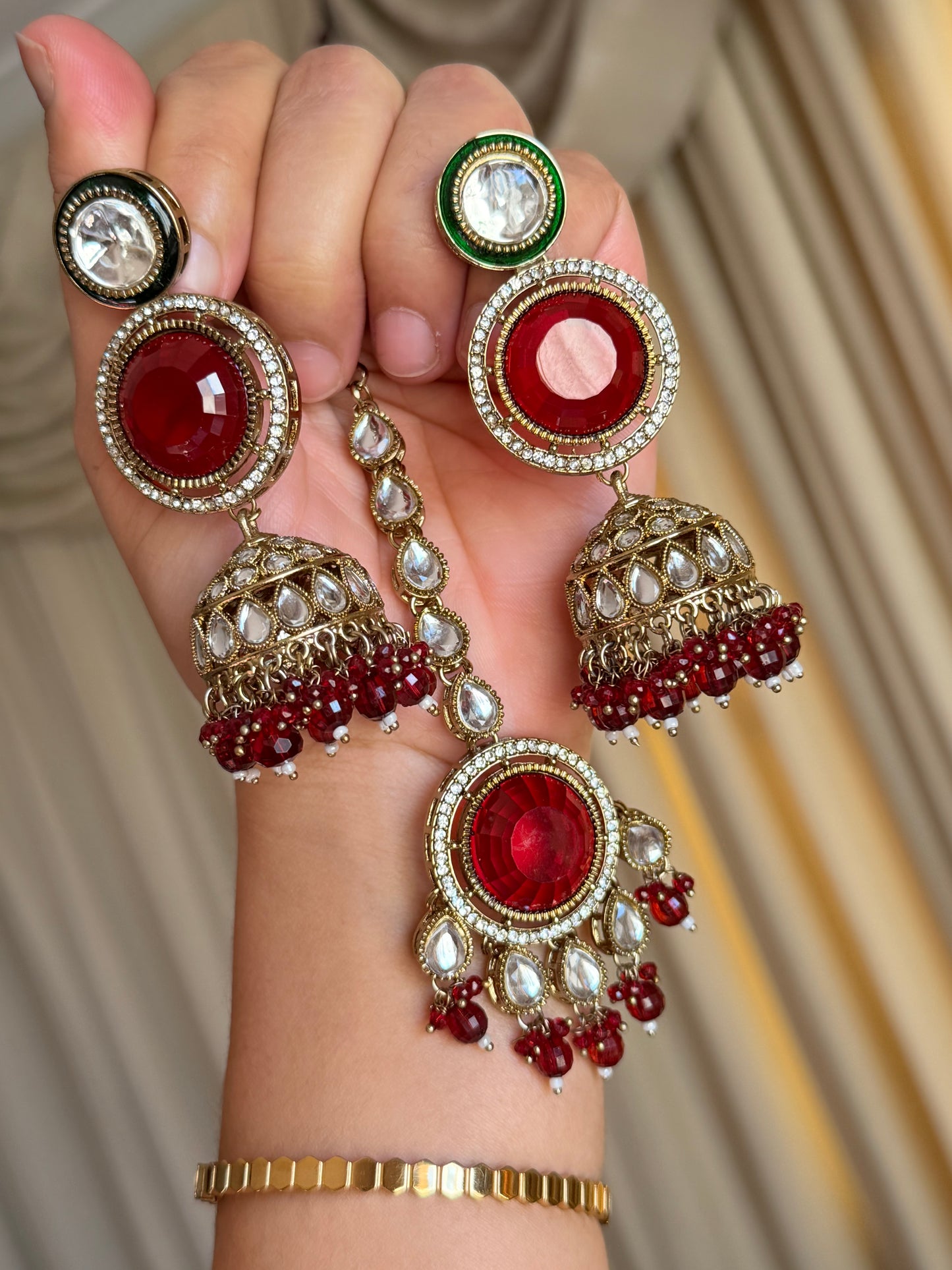 Kundan earrings tikka set