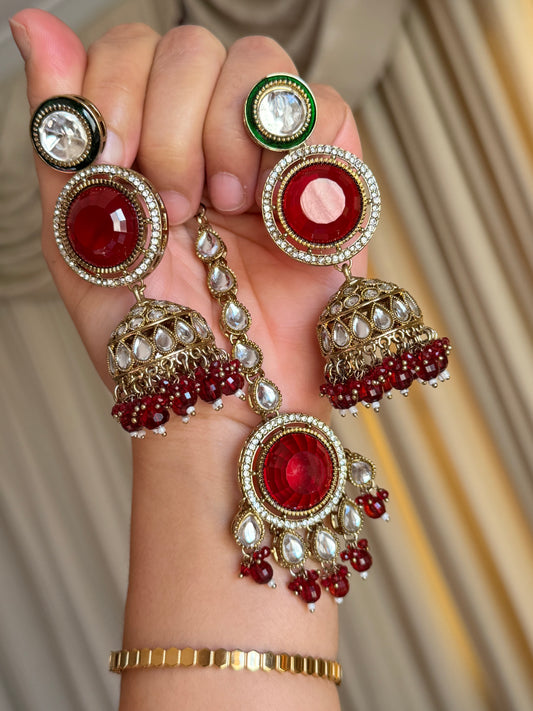 Kundan earrings tikka set