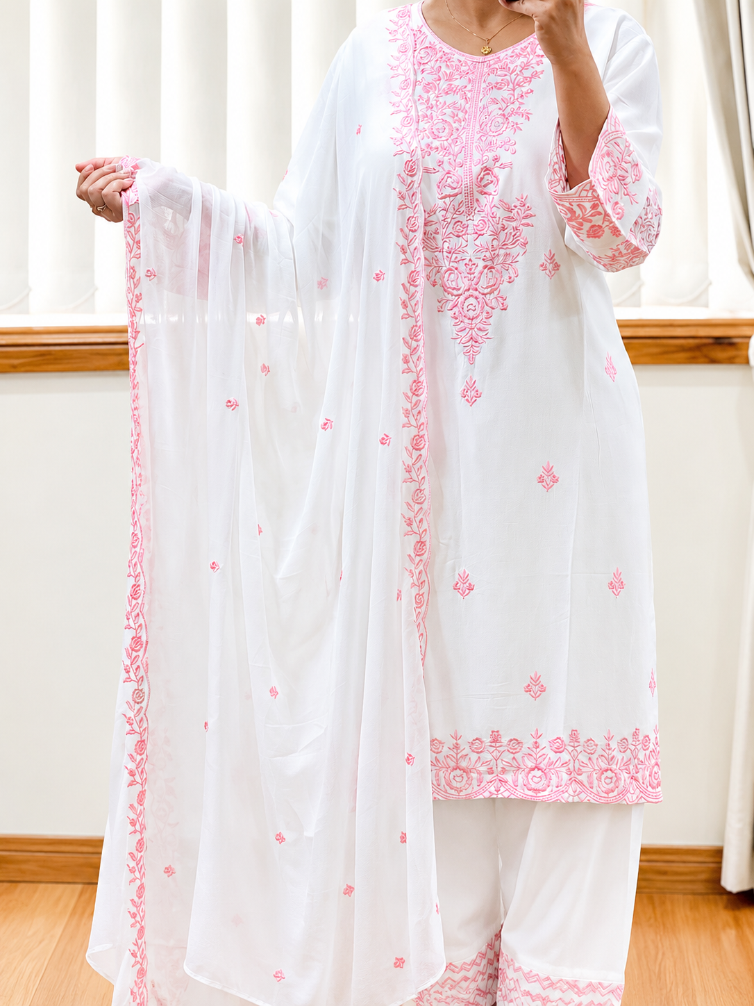 Premium Rayon Lucknowi Embroidered Suit Set