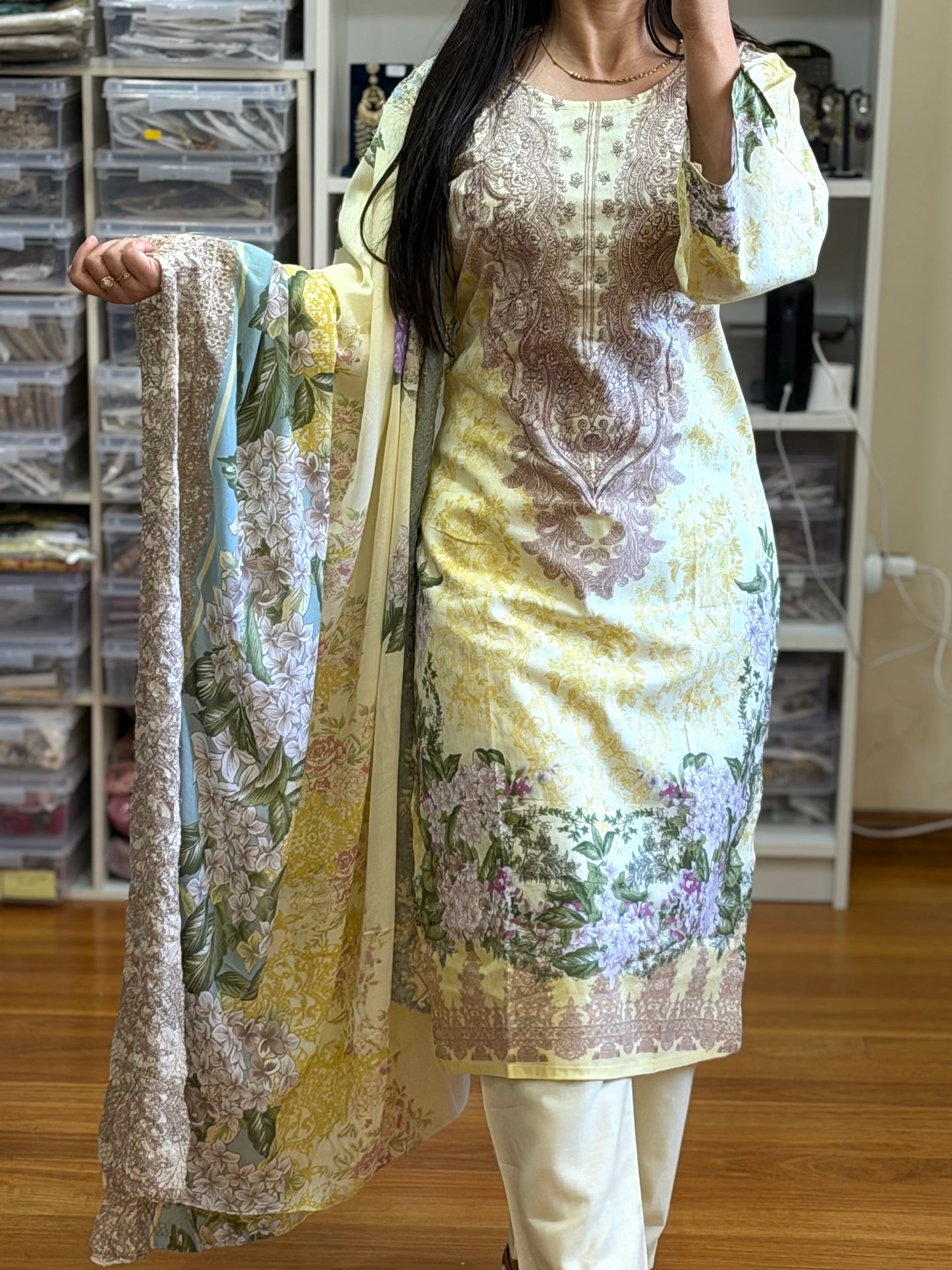Elegant Cotton Pakistani Suit with Neck Patch & Digital Print