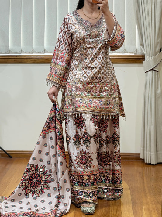 Elegant Sharara Suit with Intricate Aari & Gota Detailing