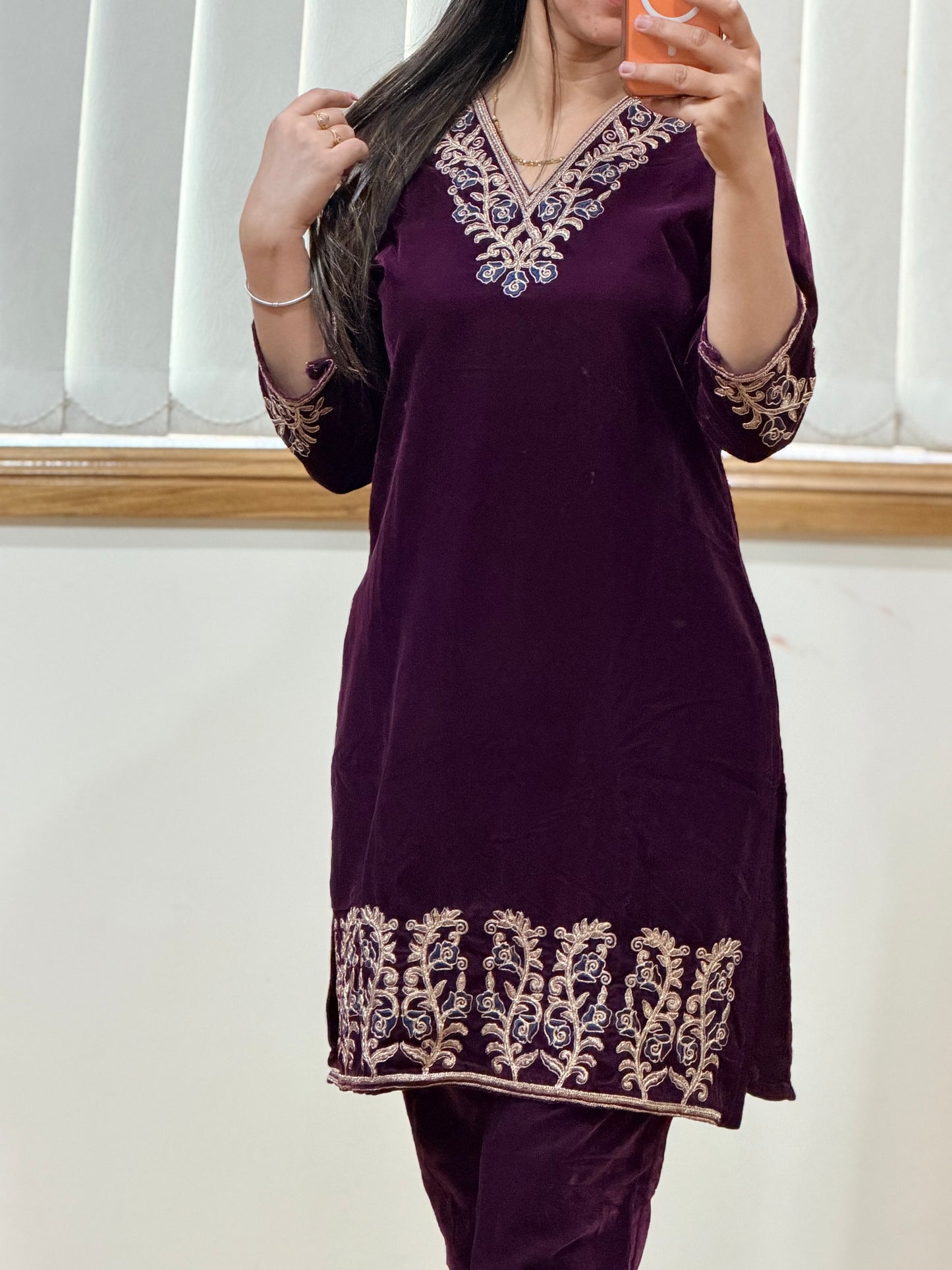 Velvet cord set( Deep wine colour)