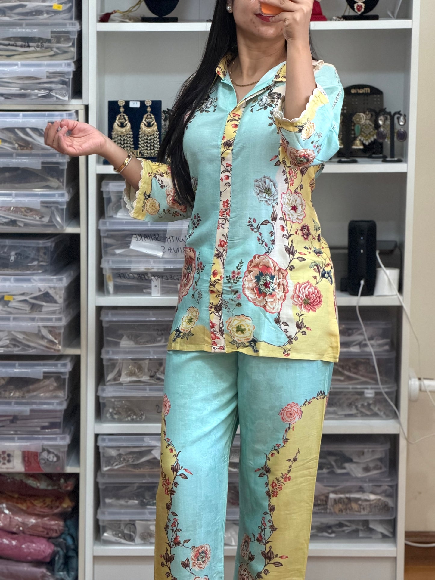 Premium Cotton Cord Set with Digital Print & Lace Detailing