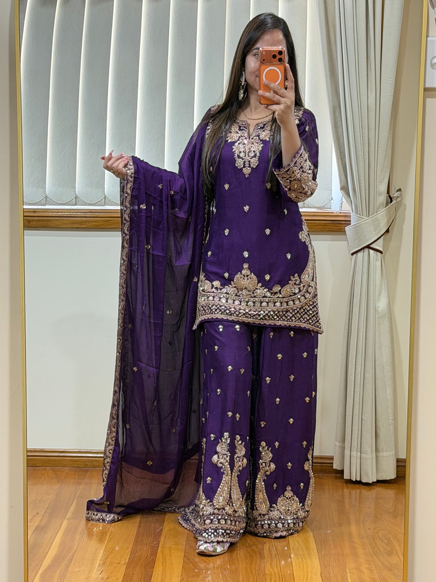 Premium Chinon Silk Sharara Set (Ready size 42 with margin upto 46)
