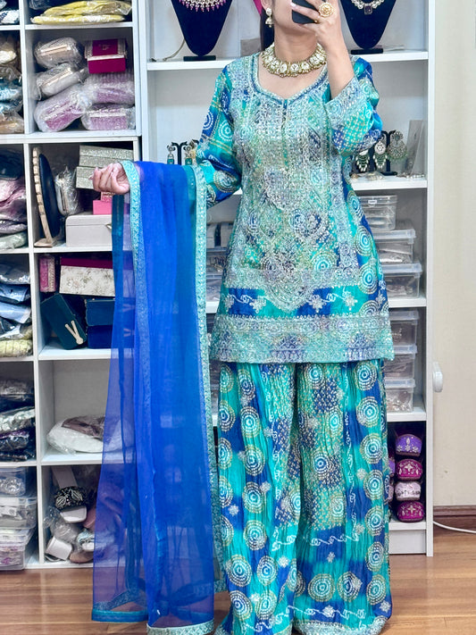 Designer Sherara suit ( Ready size 43 with margin/FREE SIZE)