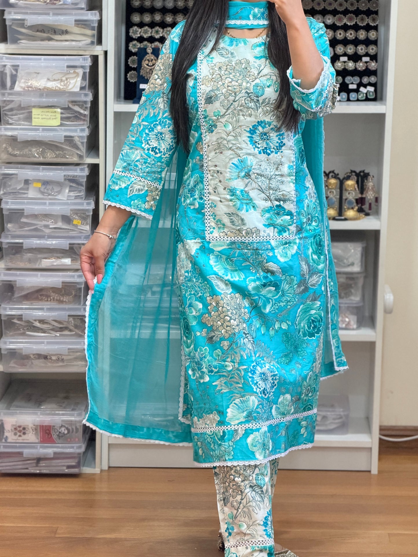 Premium Cotton Suit with Heavy Handwork & Chiffon Dupatta
