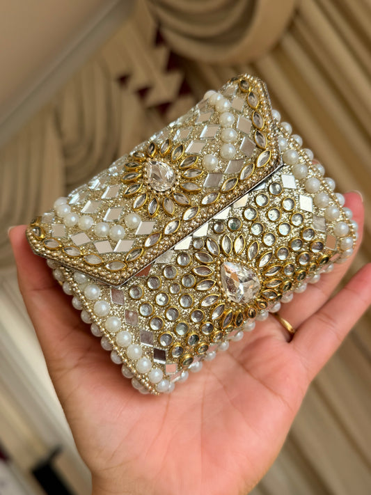 Mini kundan brass clutch with sling