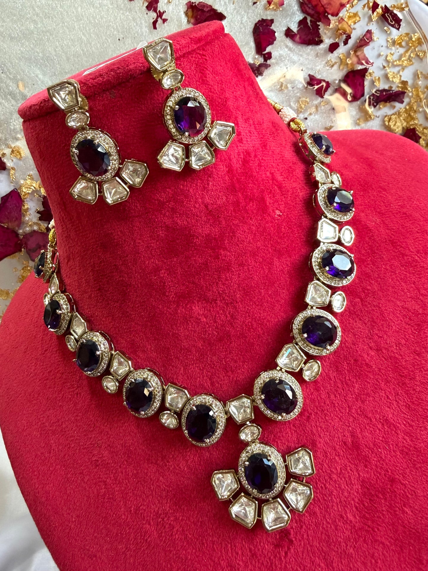 Premium moissanite necklace set(Purple)