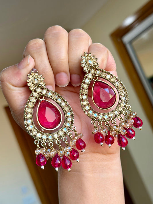 Kundan earrings hot pink