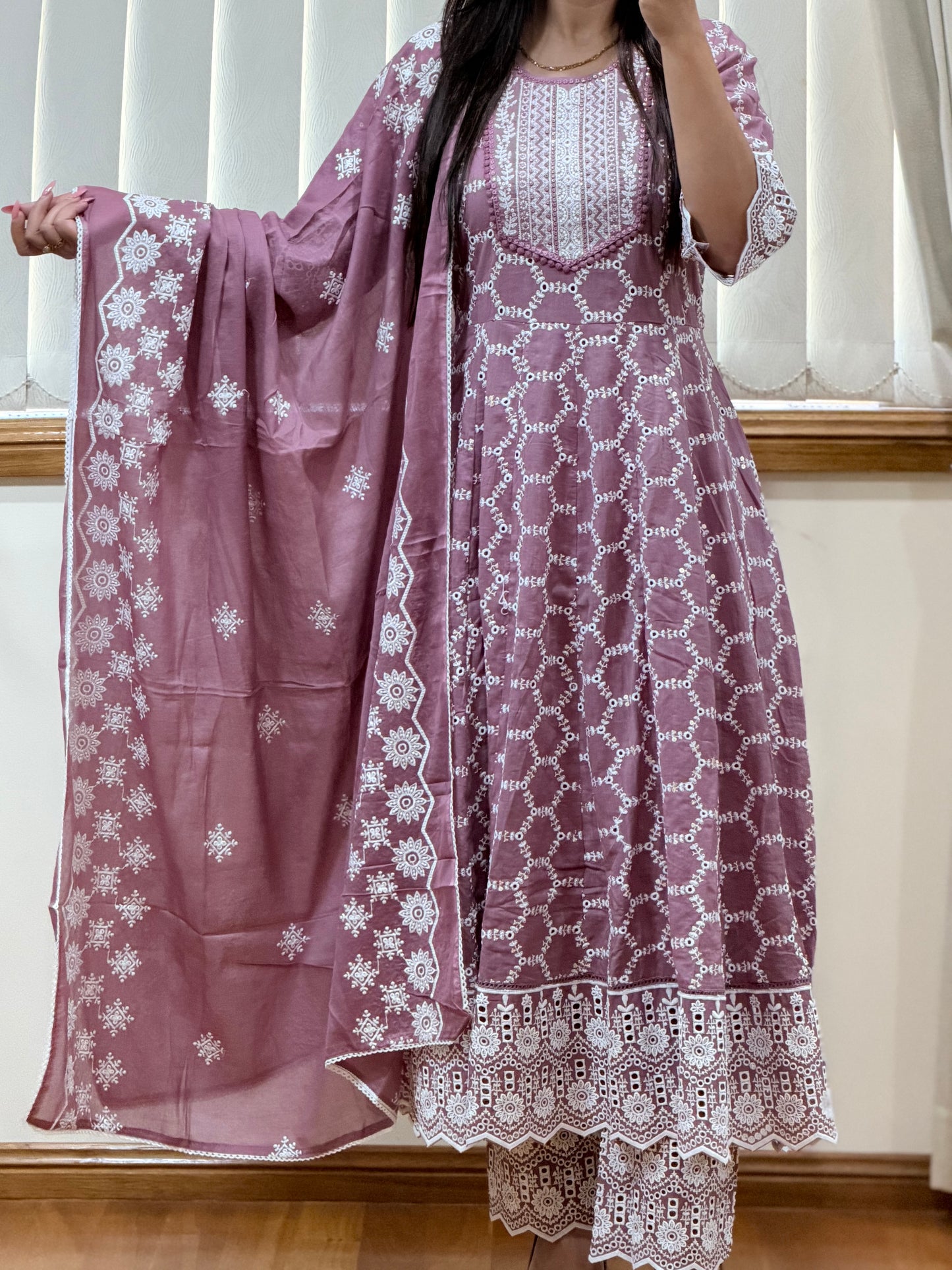 Pure cotton chikankari anarkali suit
