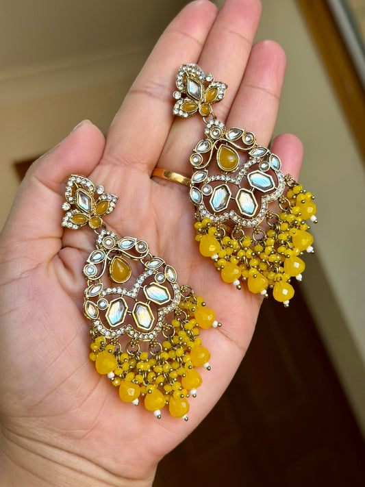 Kundan earrings yellow