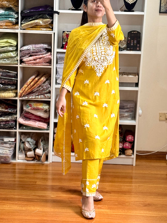 Heavy reyon with lakhnavi work suit