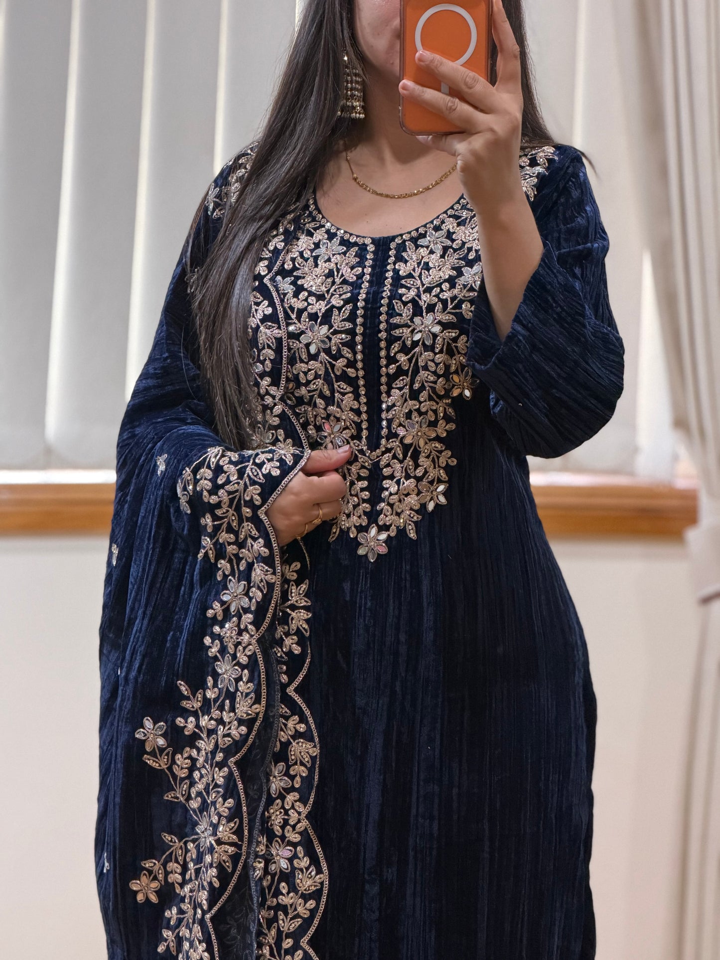 Wrinkled Velvet Suit( Blue)