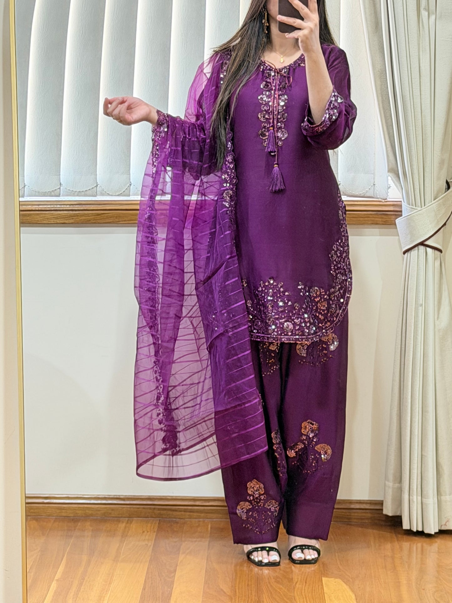 Pure Chiffon Heavy Sequin Embroidered Farshi Suit Set