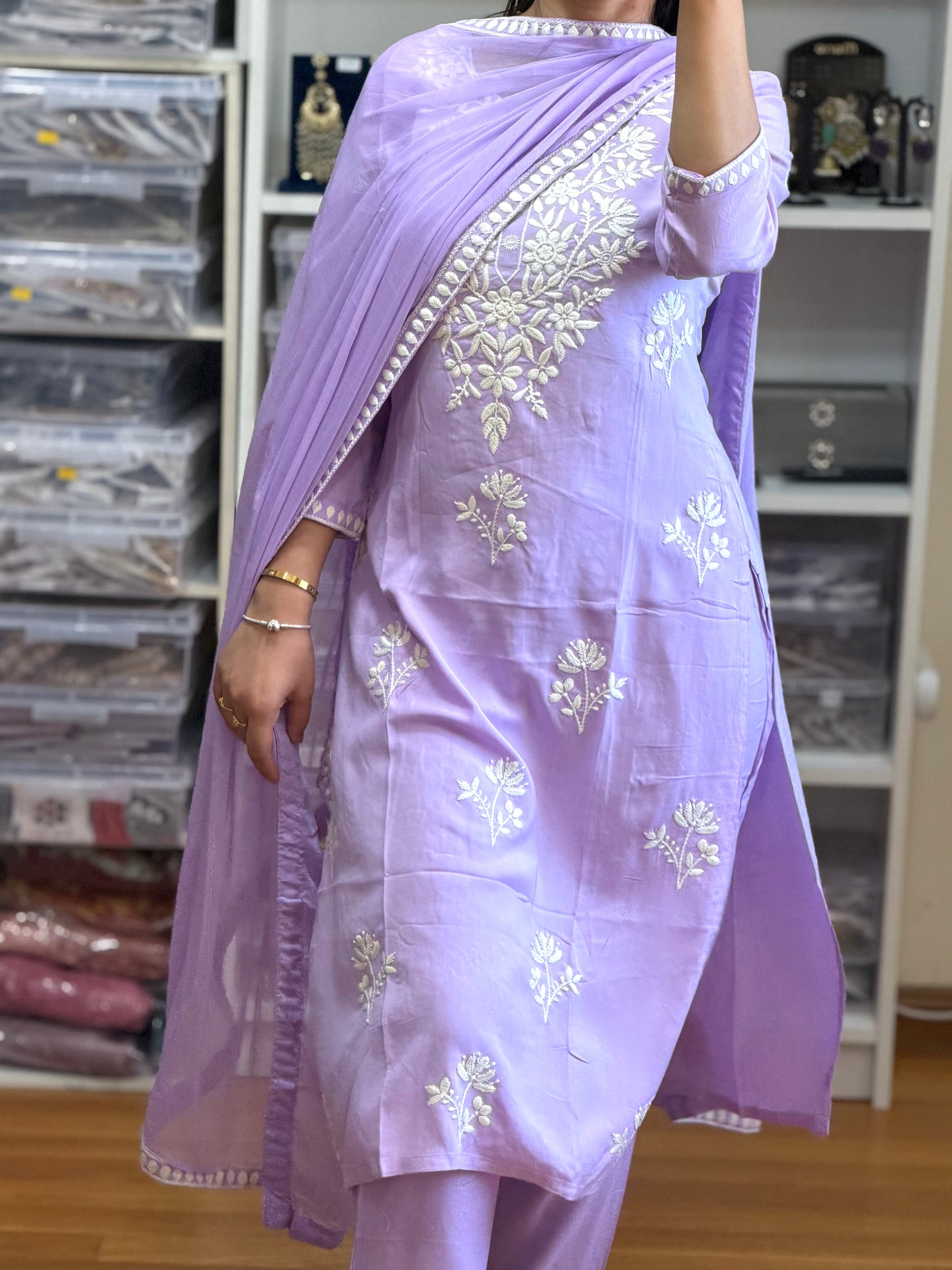 Heavy reyon with lakhnavi work suit