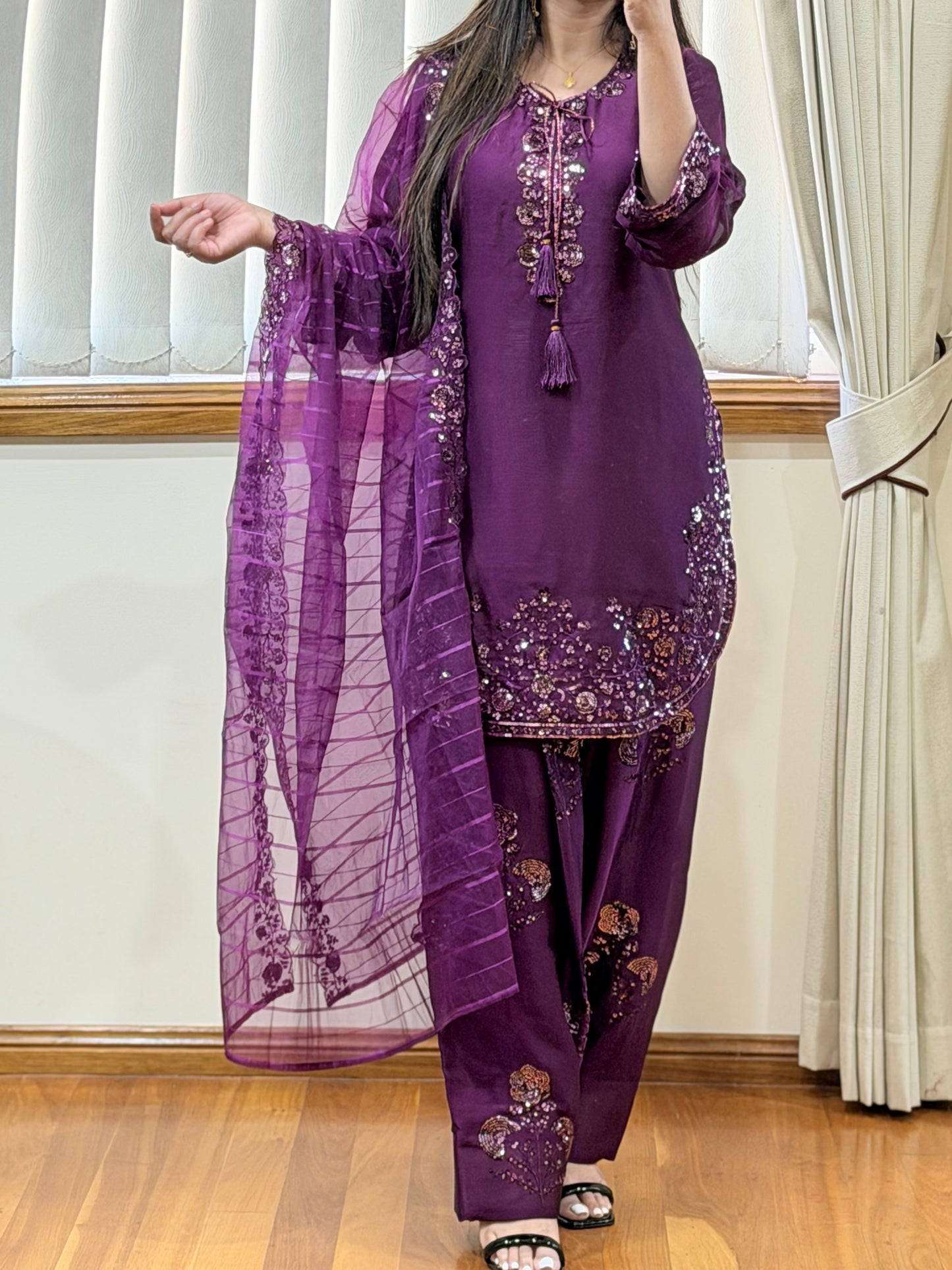 Pure Chiffon Heavy Sequin Embroidered Farshi Suit Set