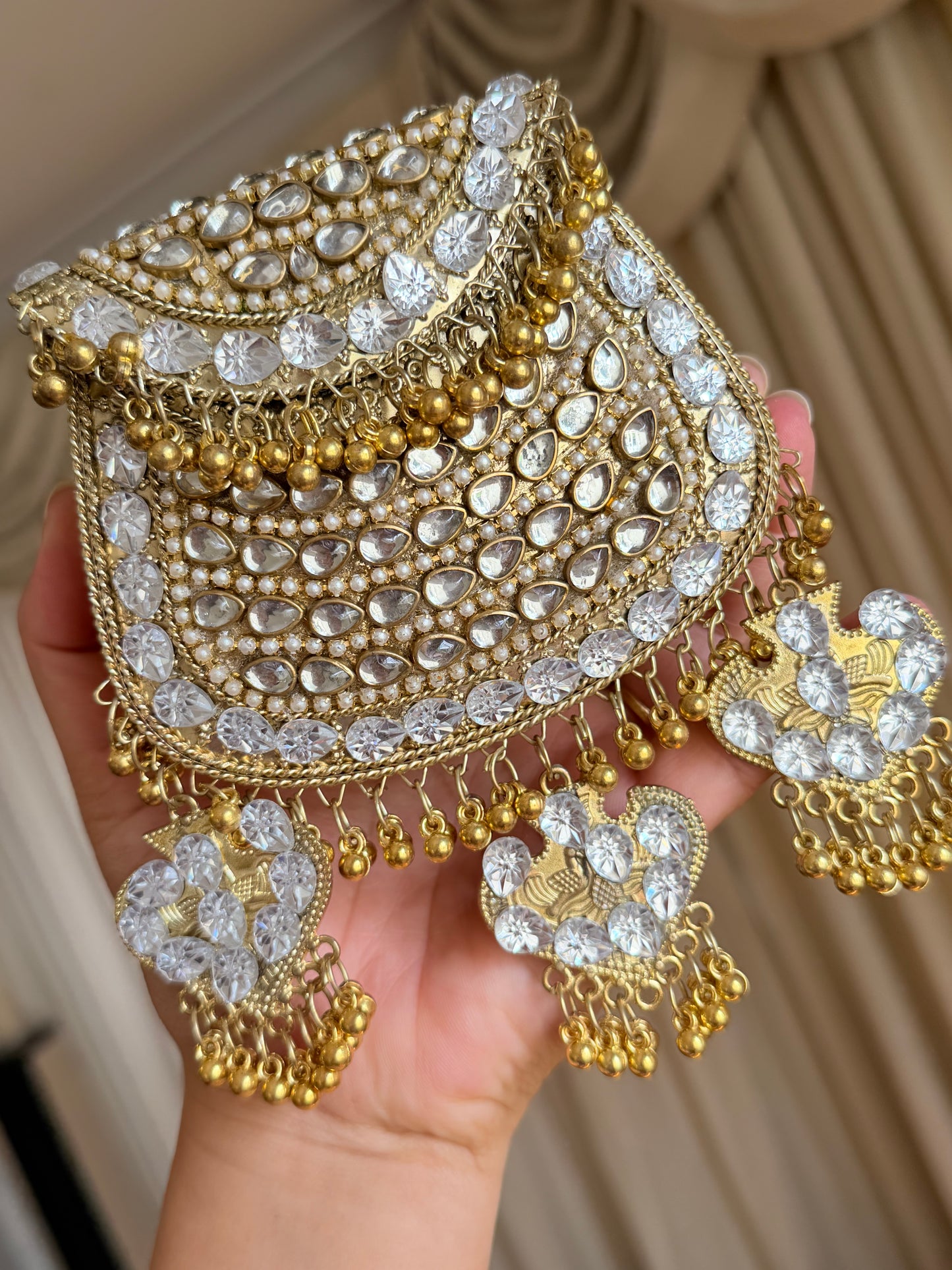 Small kundan brass clutch with sling
