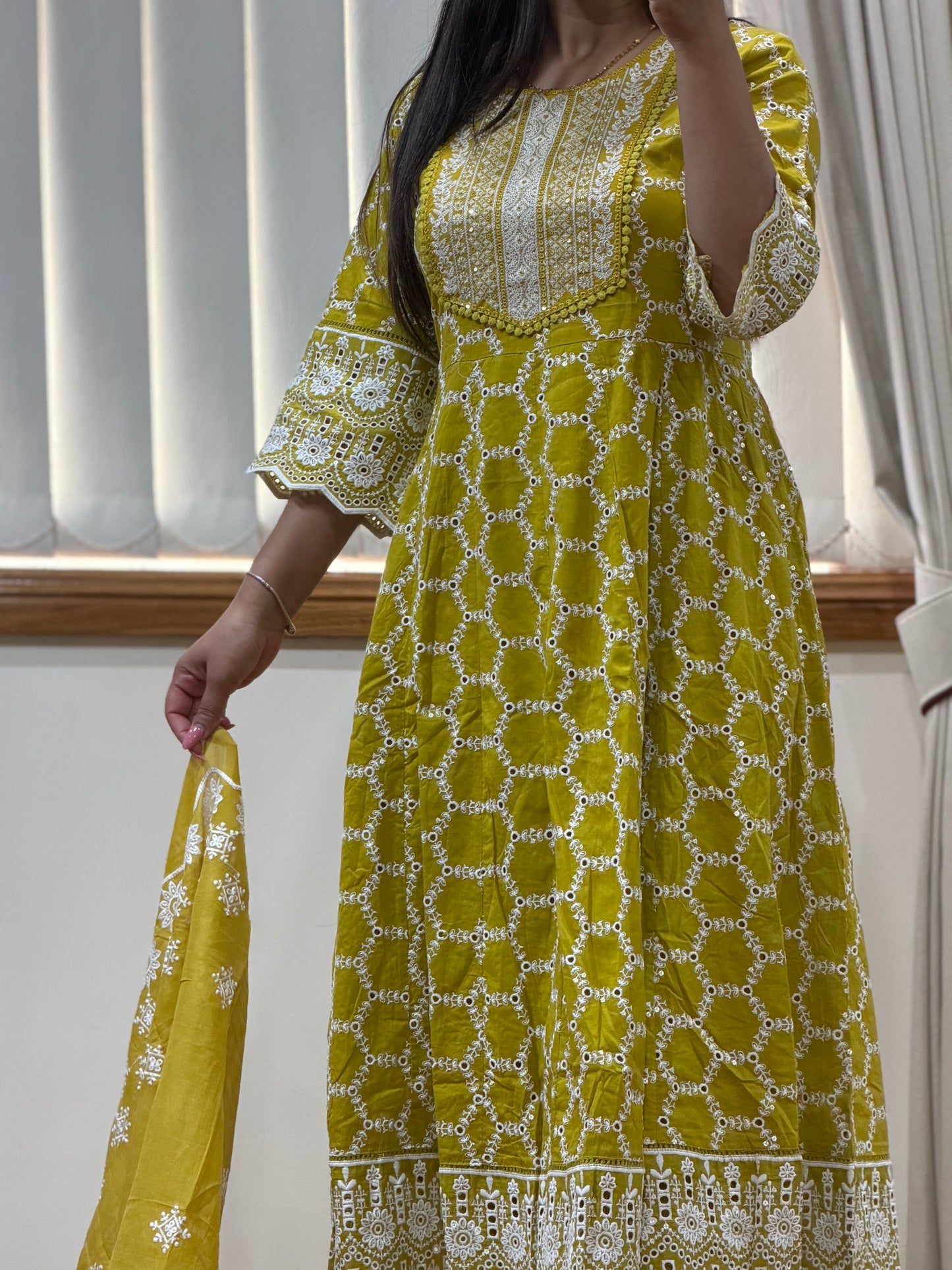 Pure cotton chikankari anarkali suit