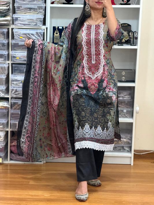 Elegant Cotton Pakistani Suit with Neck Patch & Digital Print