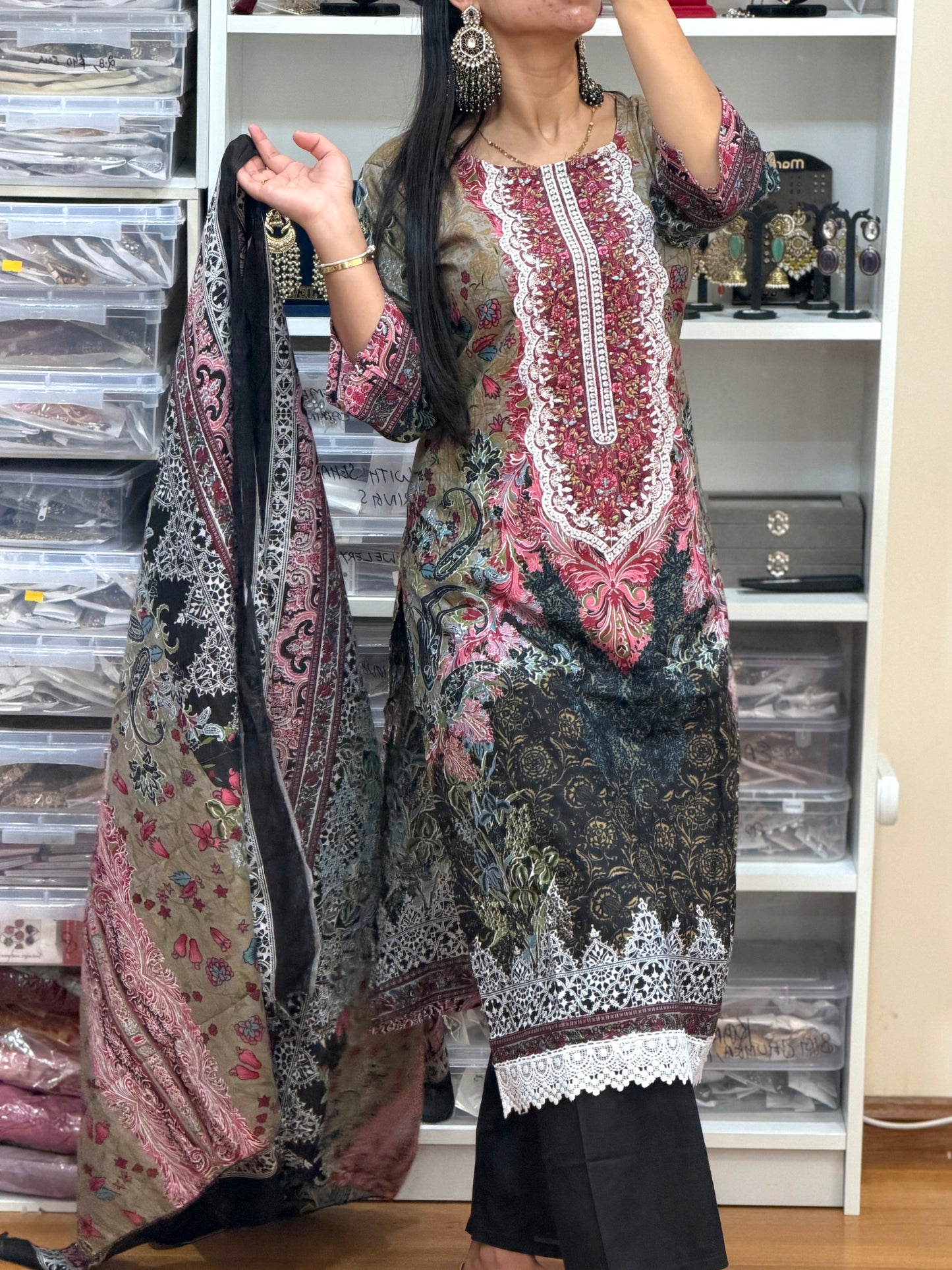 Elegant Cotton Pakistani Suit with Neck Patch & Digital Print