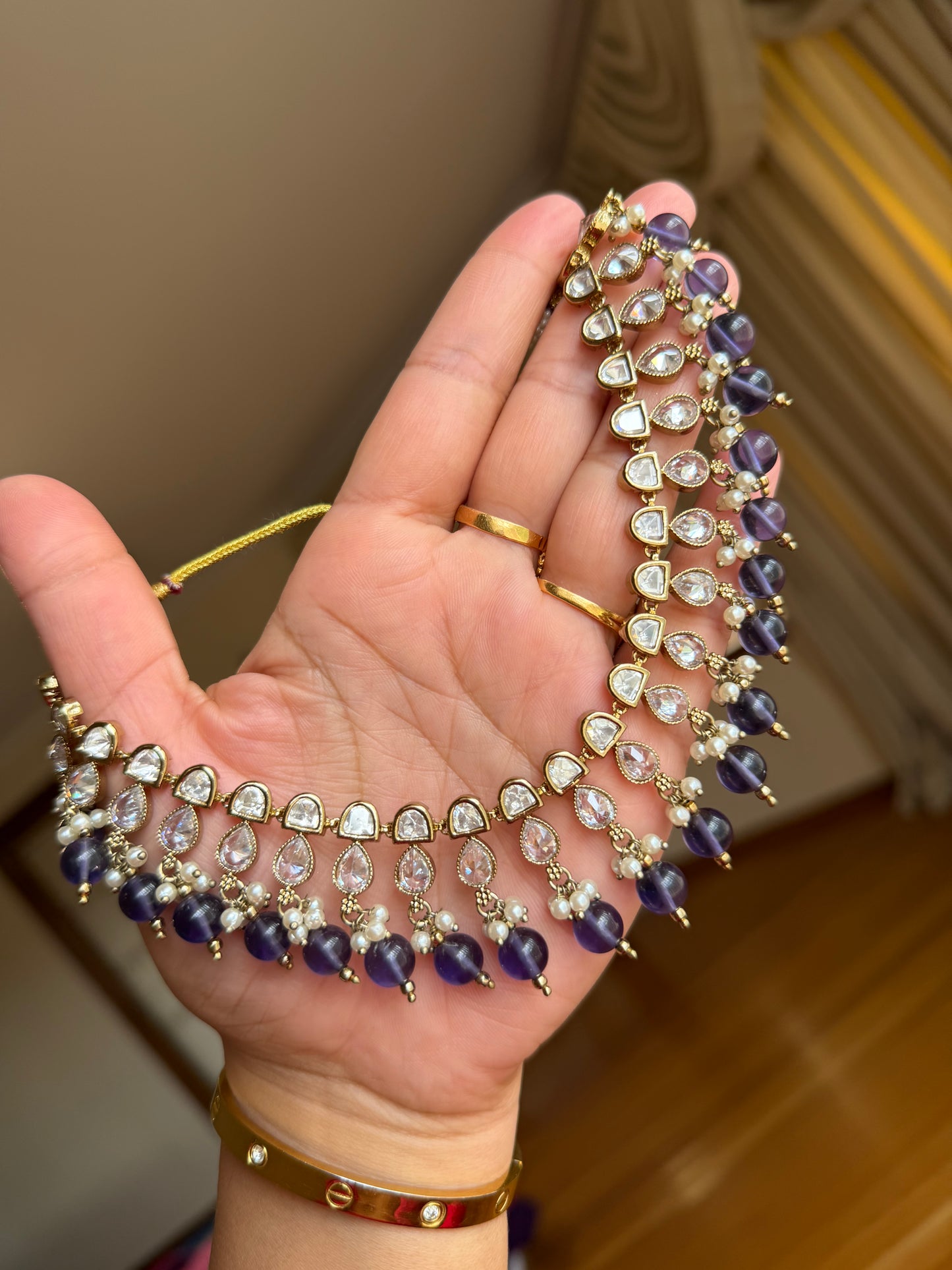 Premium tyani with polki necklace set