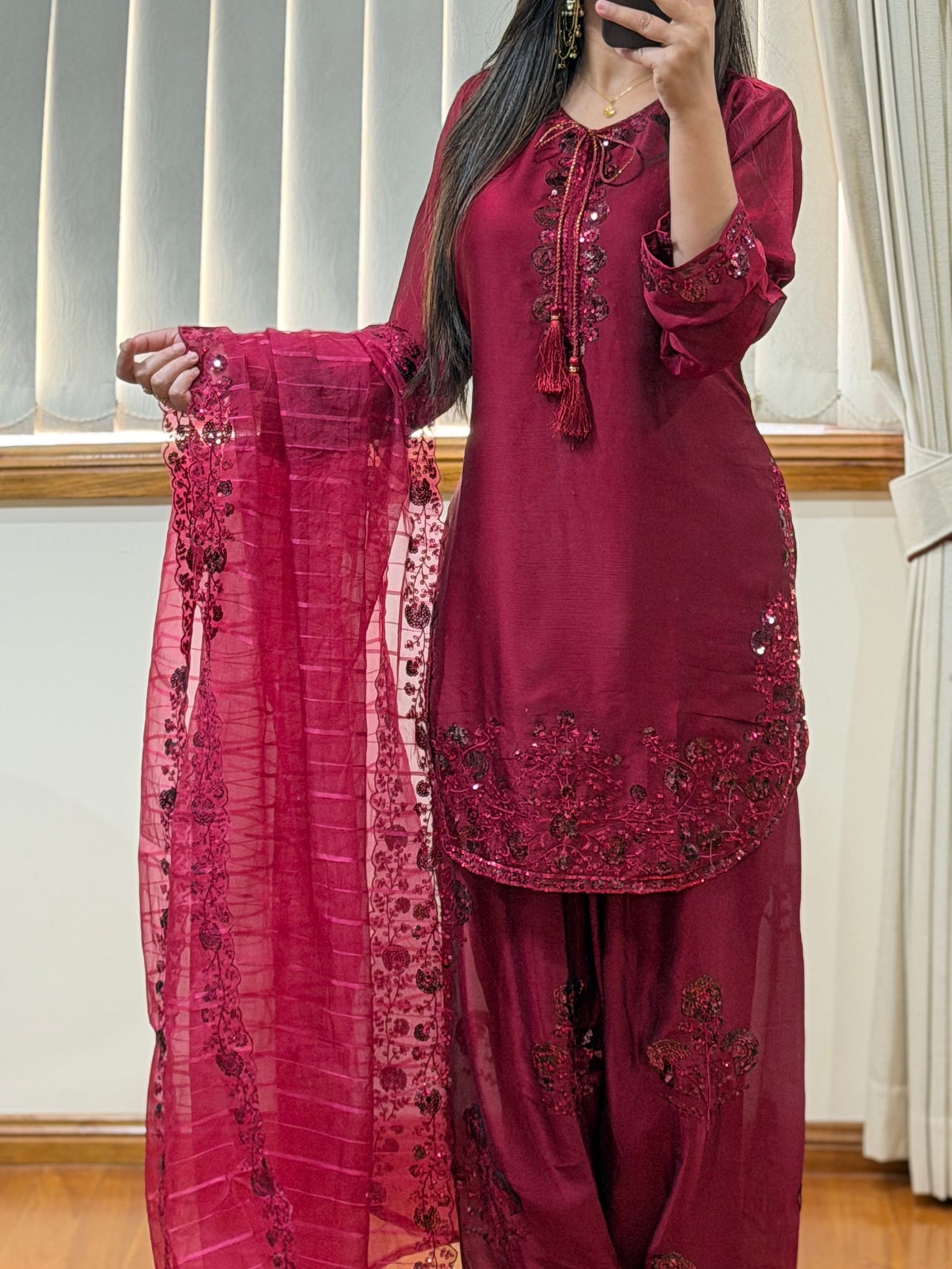 Pure Chiffon Heavy Sequin Embroidered Farshi Suit Set