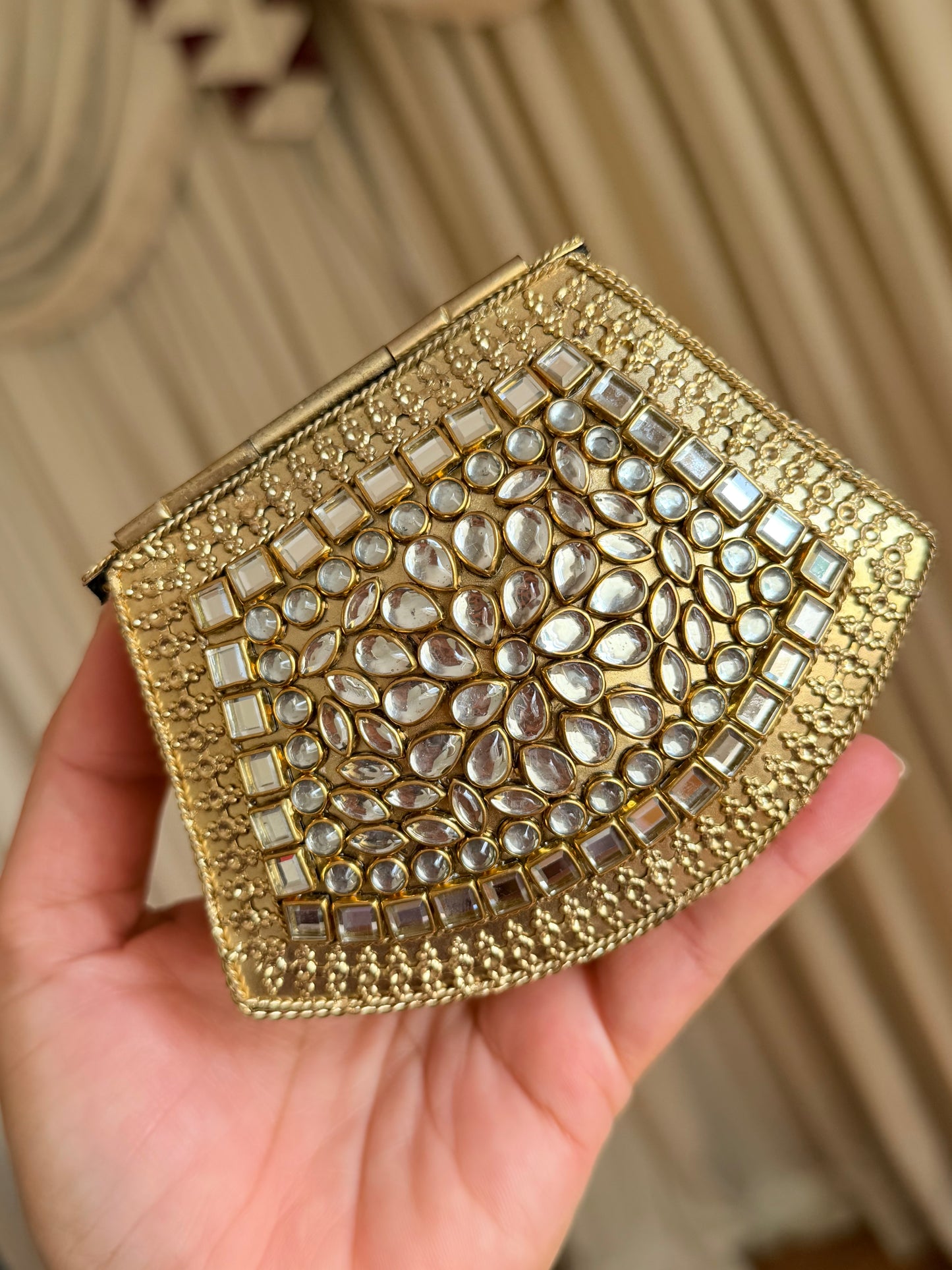 Mini kundan brass clutch with sling