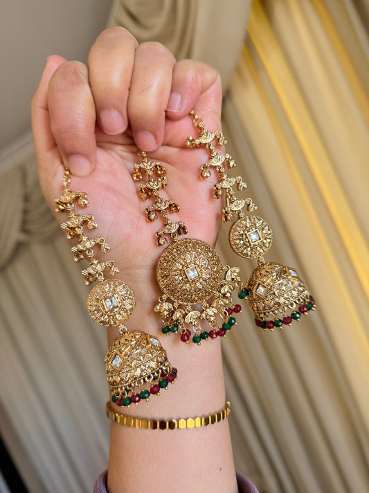 Premium gold look jhumki tikka set