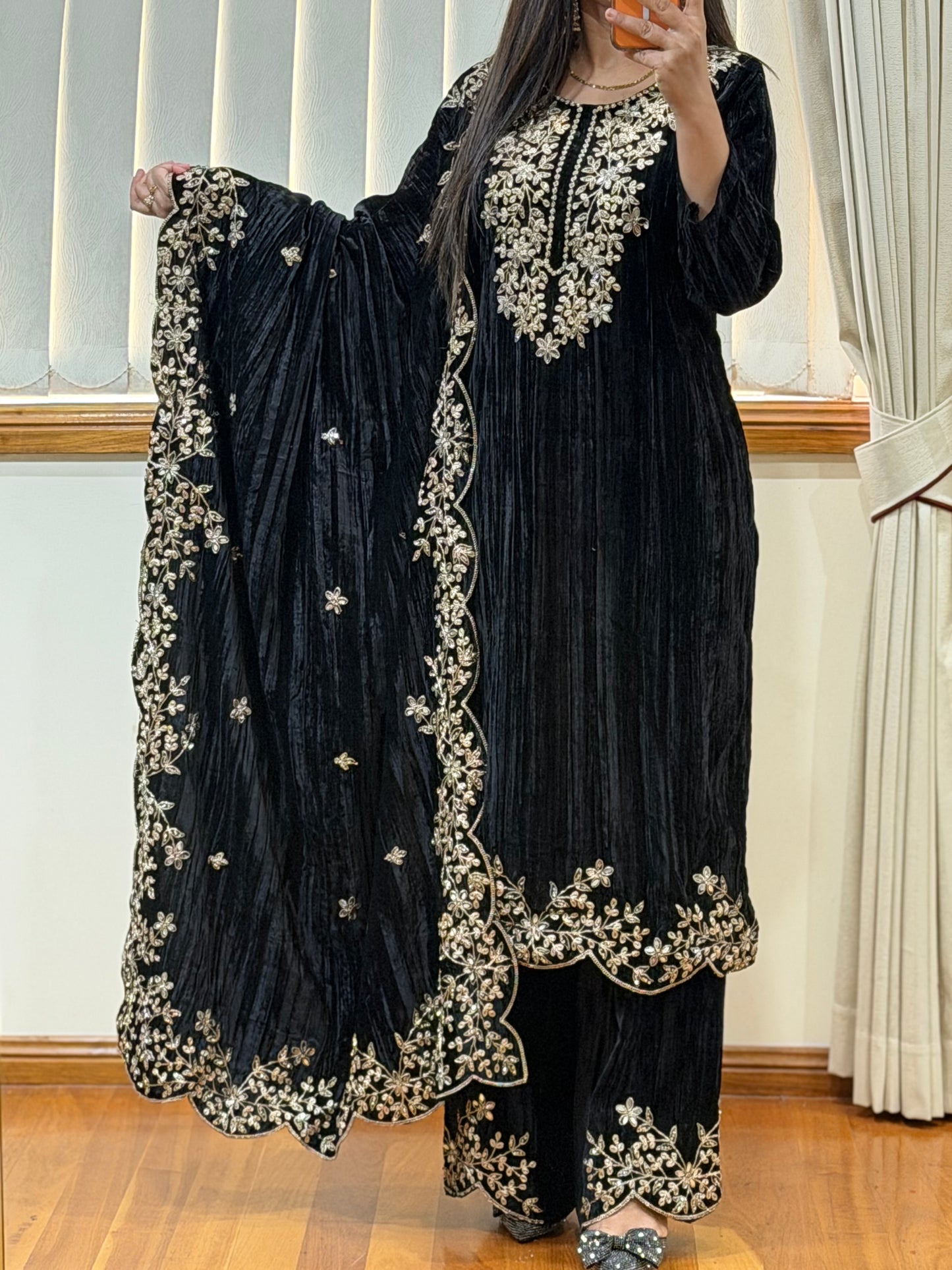 Wrinkled Velvet Suit(Black)