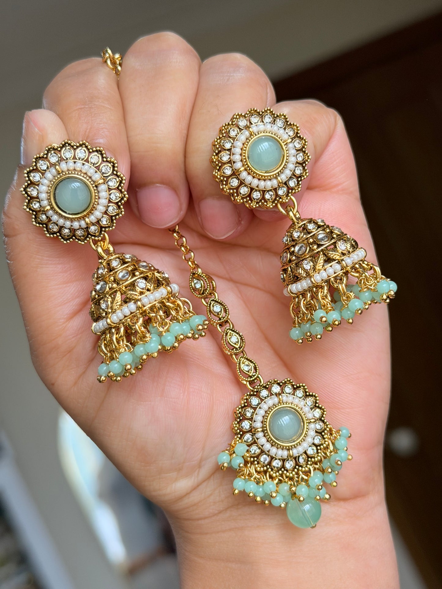 Kundan jhumki tikka set