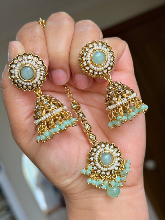 Kundan jhumki tikka set