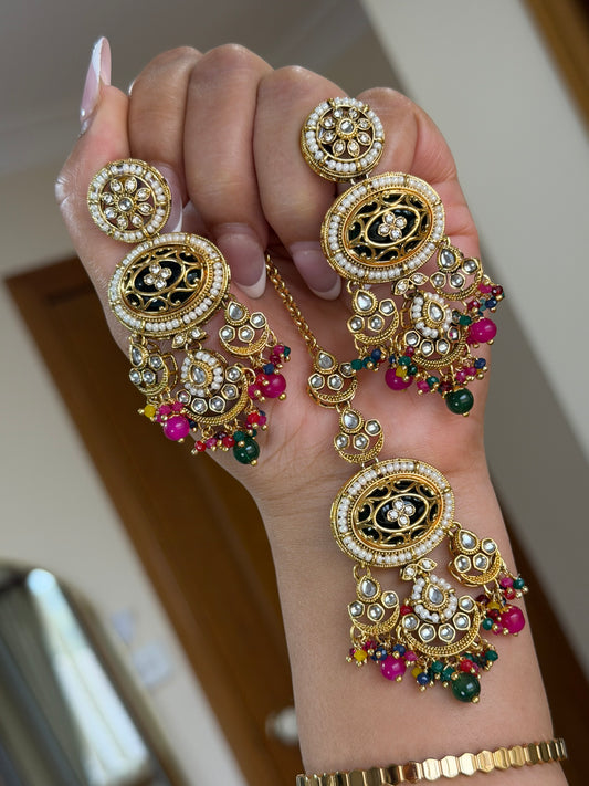 Kundan earrings tikka set