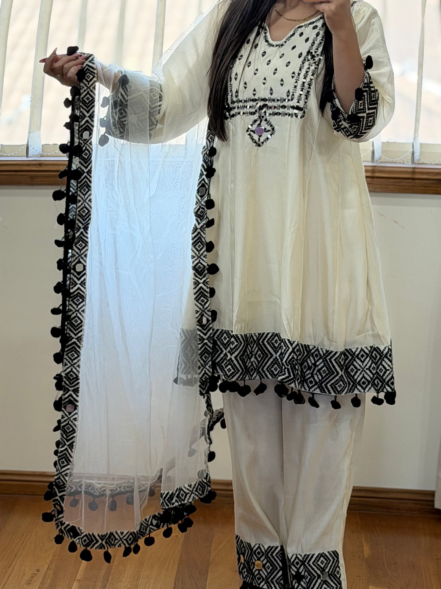 Premium Silk Mirror Work Frock Style Suit