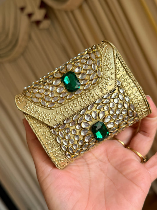 Mini kundan brass clutch with sling