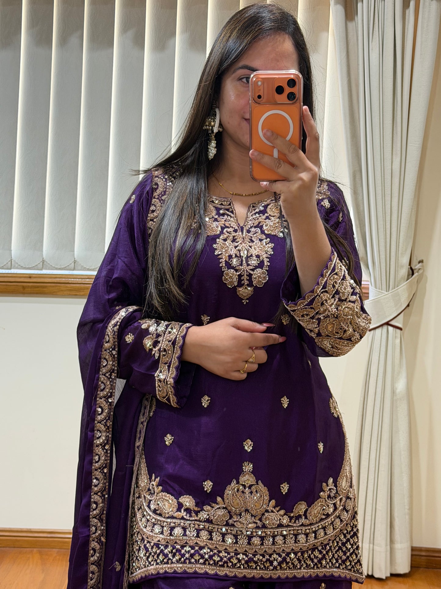 Premium Chinon Silk Sharara Set (Ready size 42 with margin upto 46)