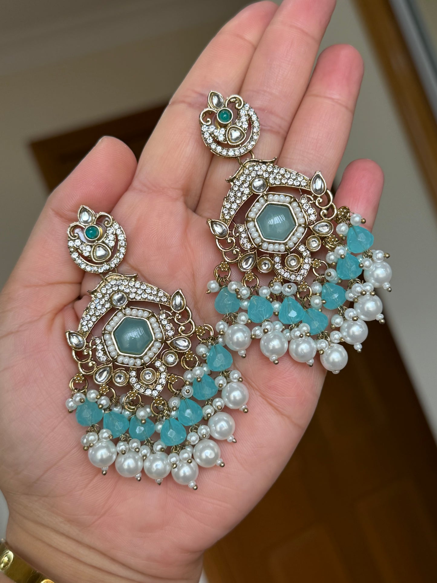 Kundan earrings  (Baby blue)