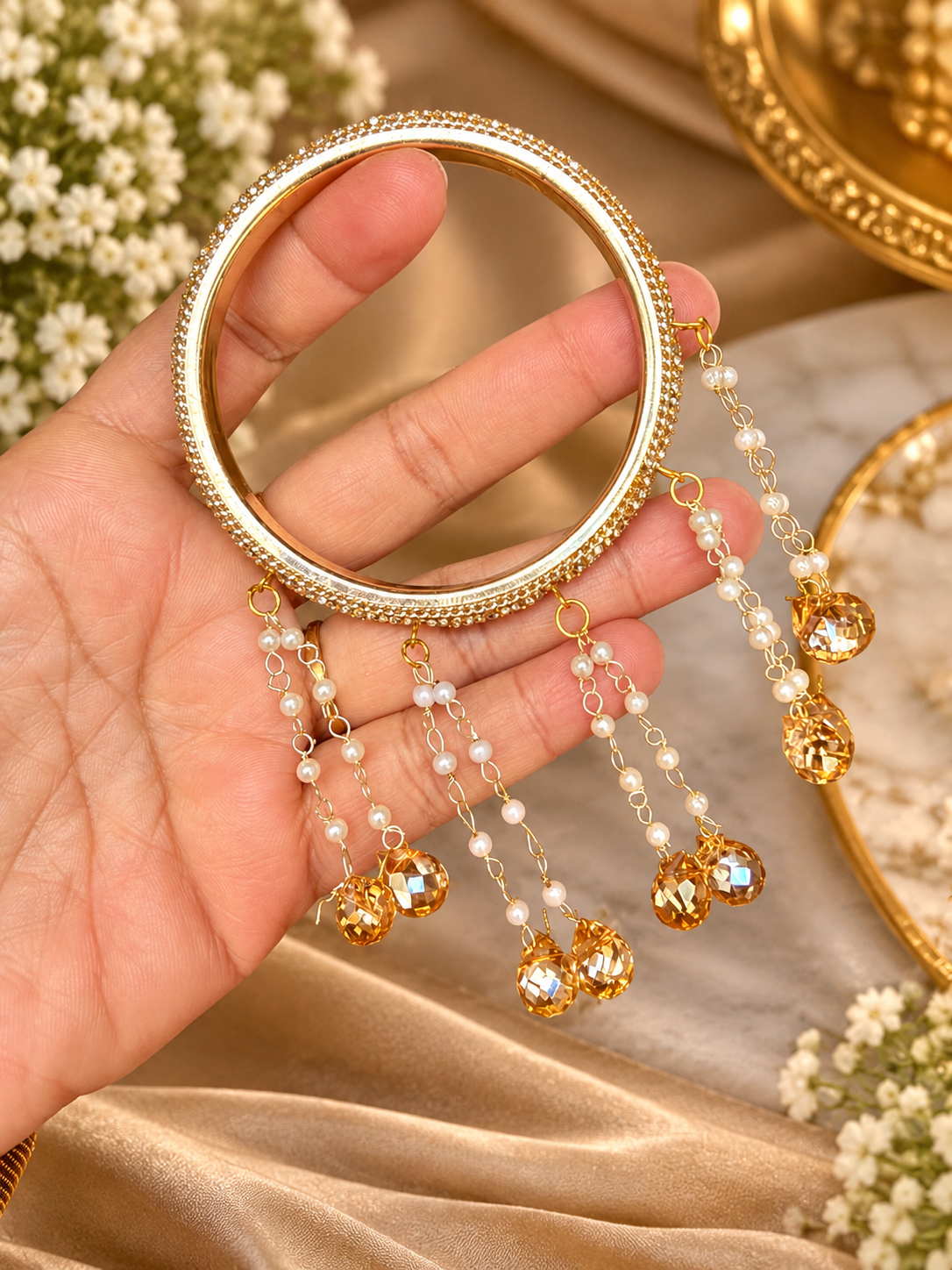 Elegant Pearl & Crystal Bangles