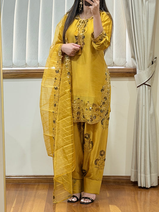 Pure Chiffon Heavy Sequin Embroidered Farshi Suit Set