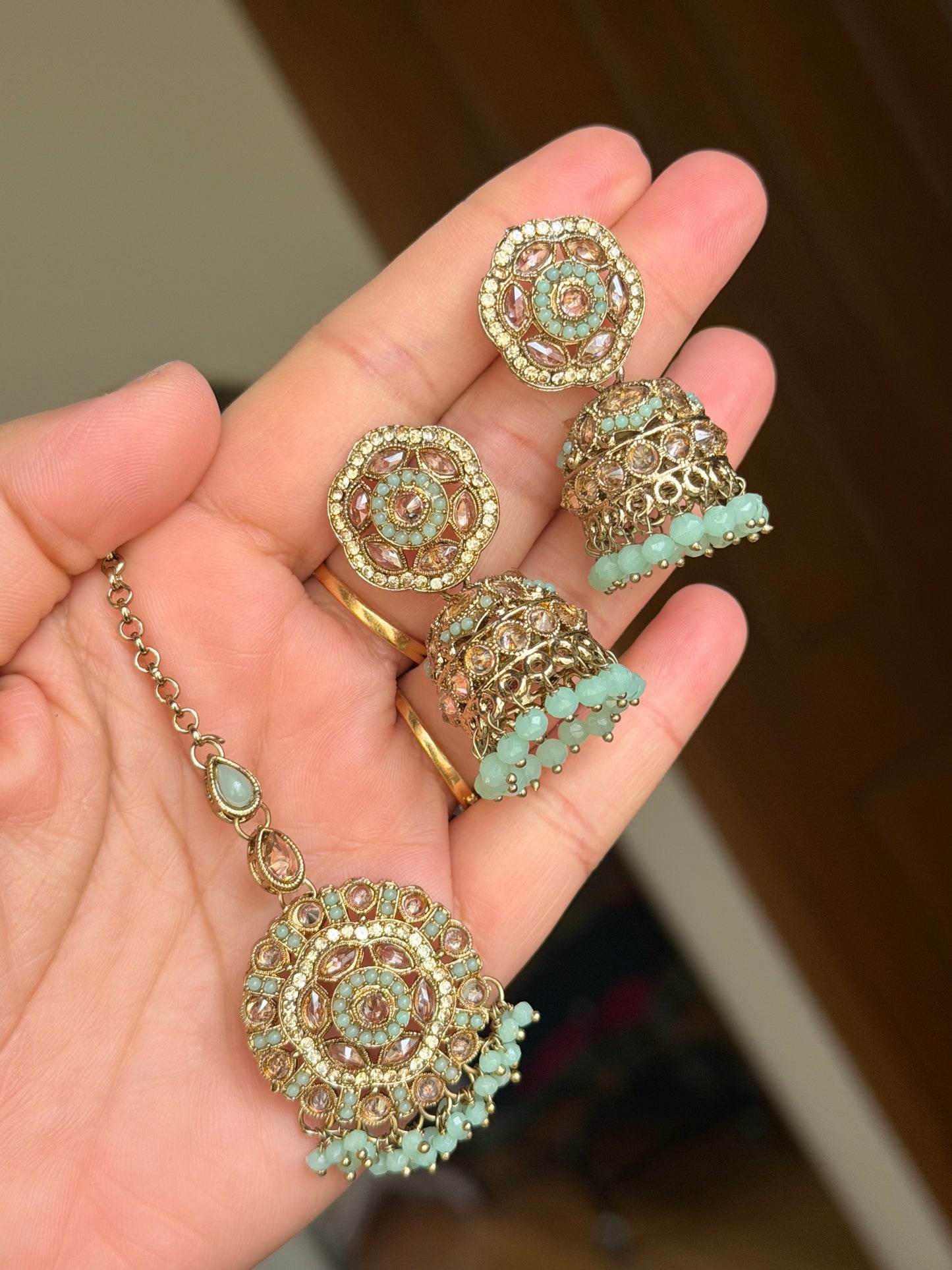 Polki jhumki tikka set ( Mint)