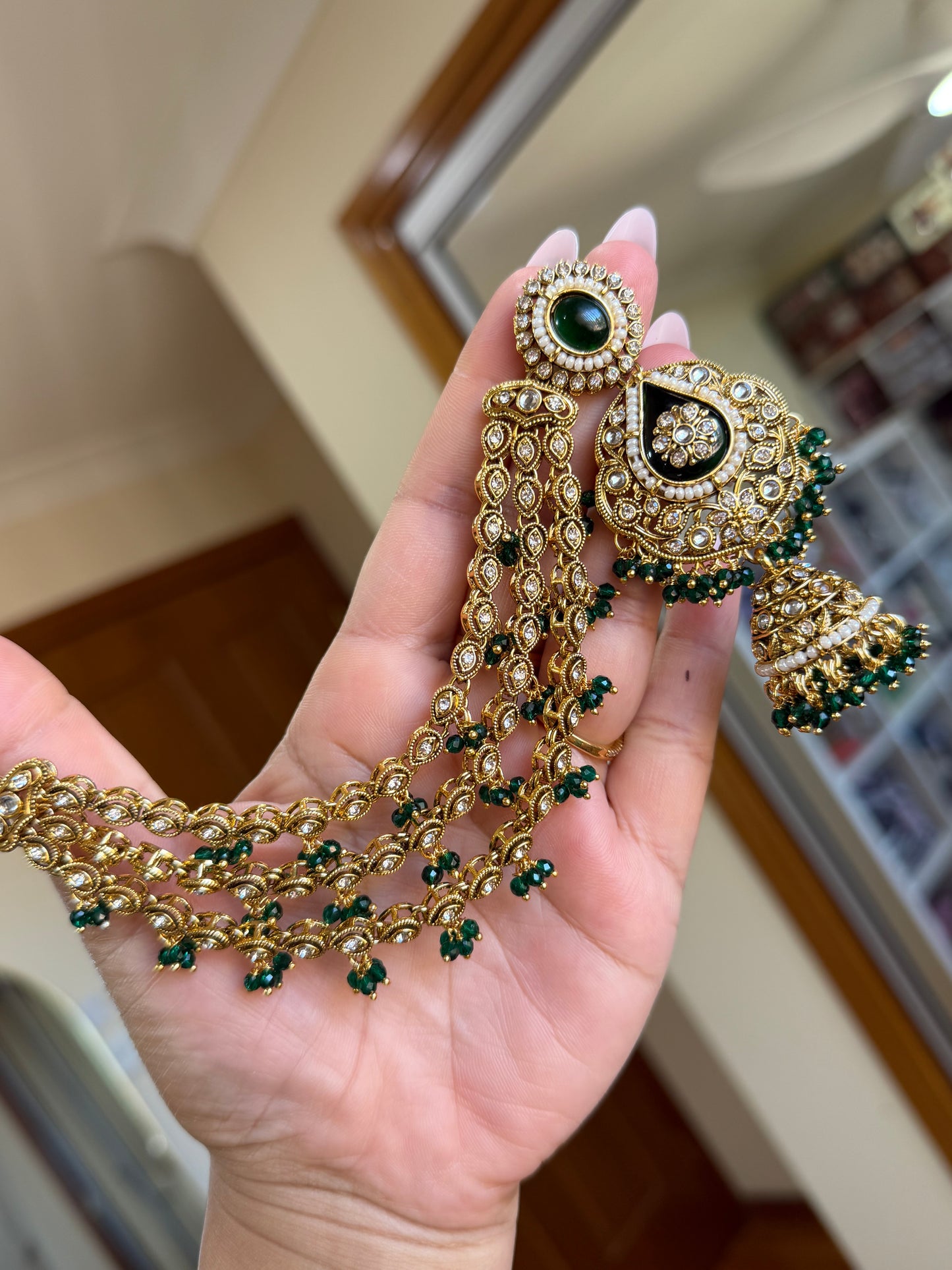 Kundan earrings with attached sehare