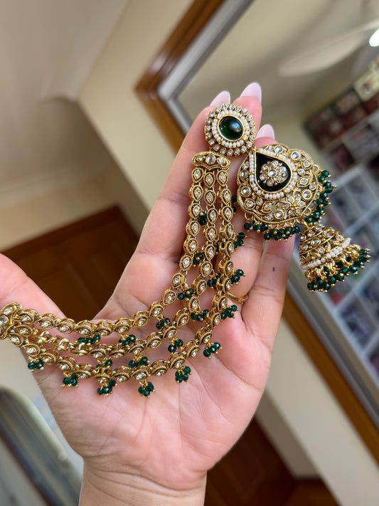 Kundan earrings with attached sehare
