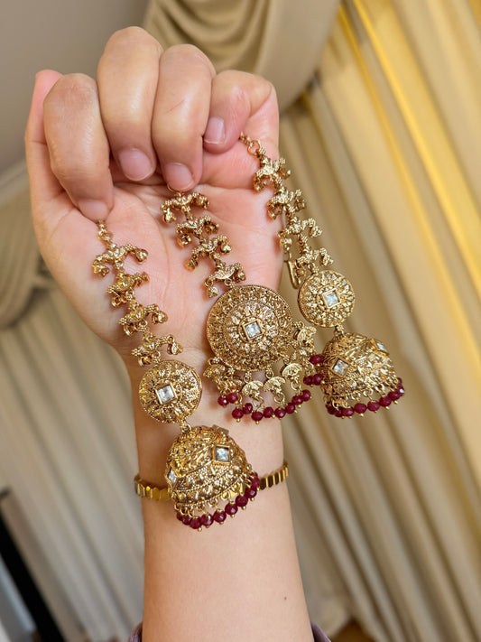 Premium gold look jhumki tikka set