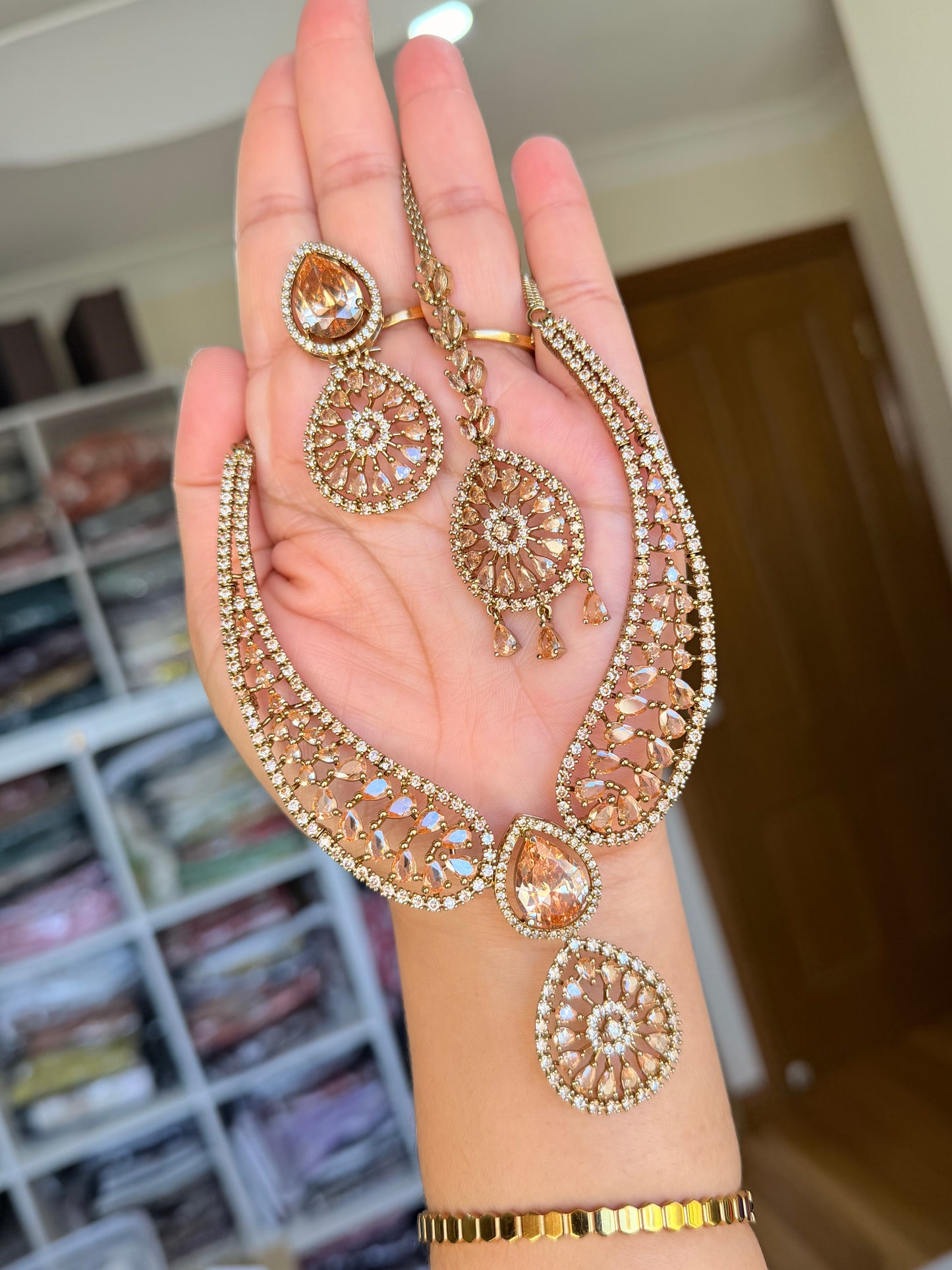 Premium Champagne Gold American Diamond Set