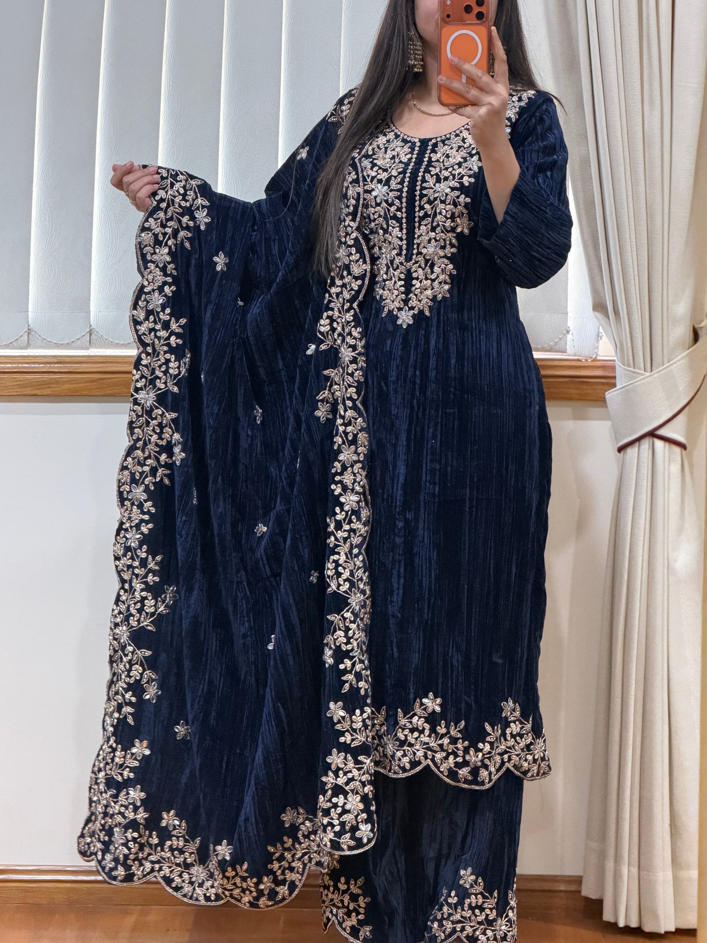 Wrinkled Velvet Suit( Blue)