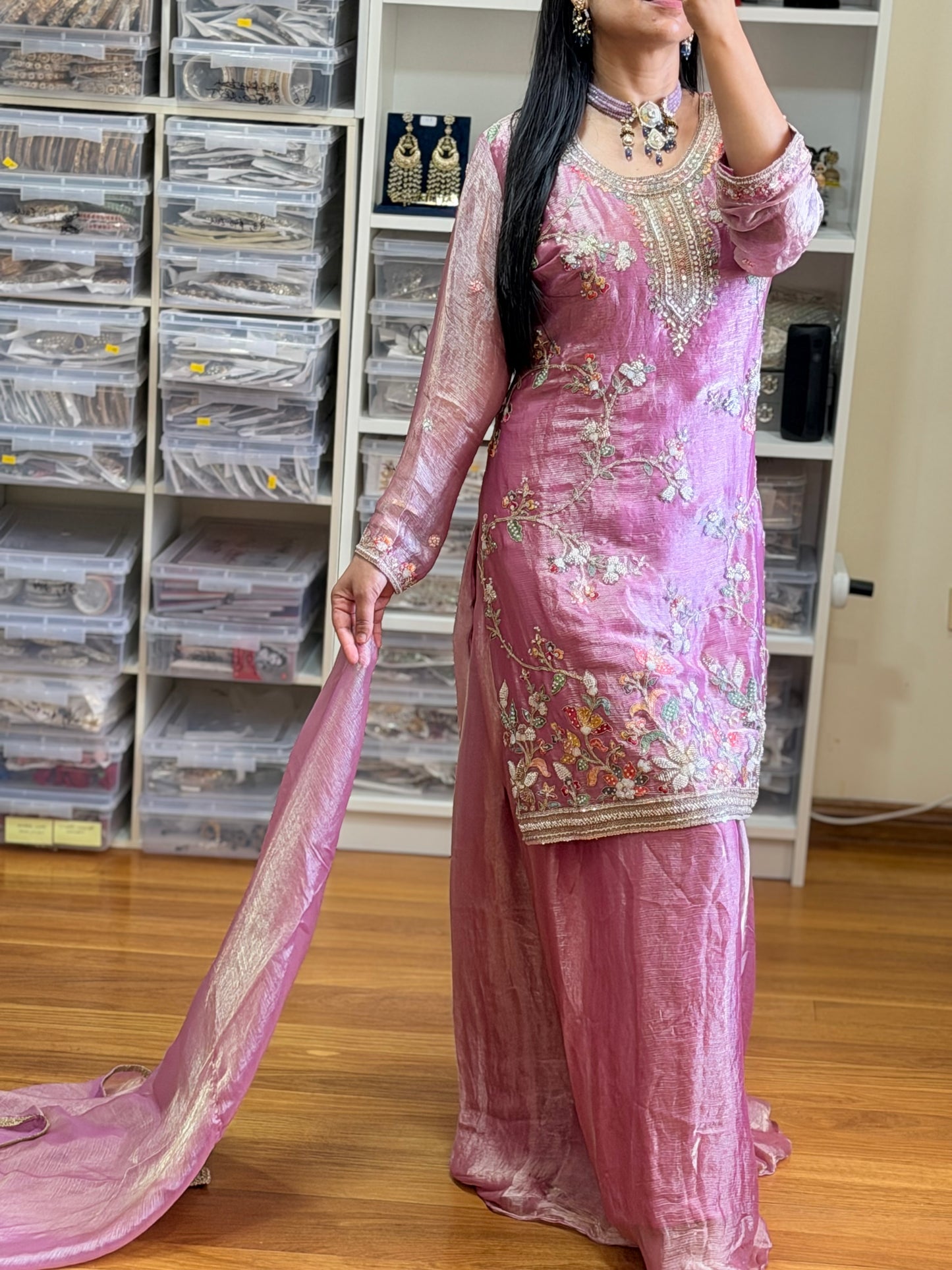 Fandy with heavy handwork Suit( Ready size 42 with margin up to 46)